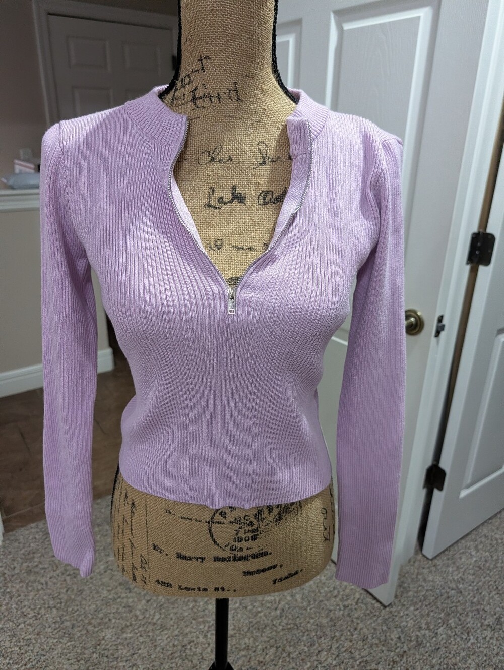 Rue21 Lilac Ribbed V-Neck Half-Zip Sweater